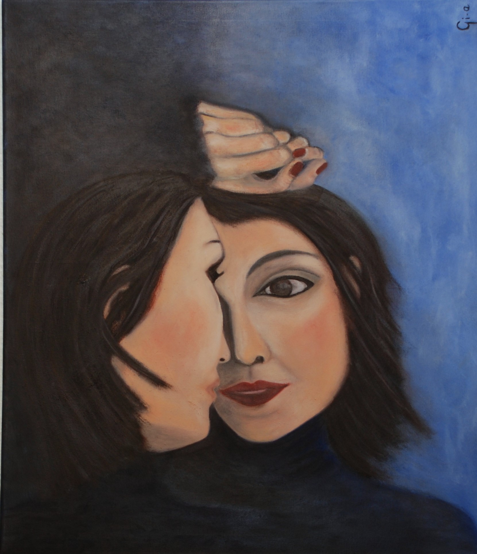The mirror. 50x50 olie.